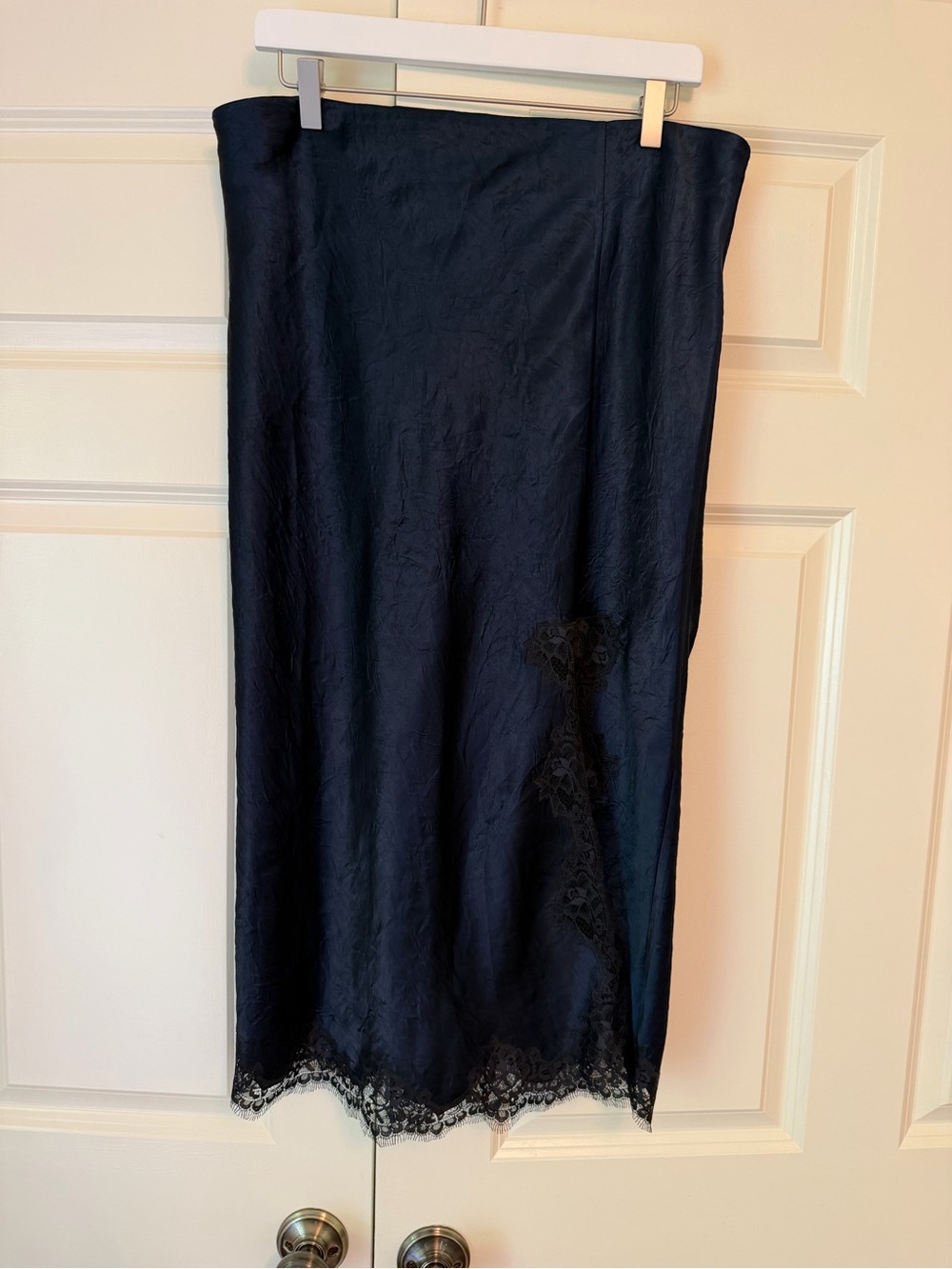 J. Crew Navy Slip Skirt with Lace-Trim Hem - Picture 3 of 6